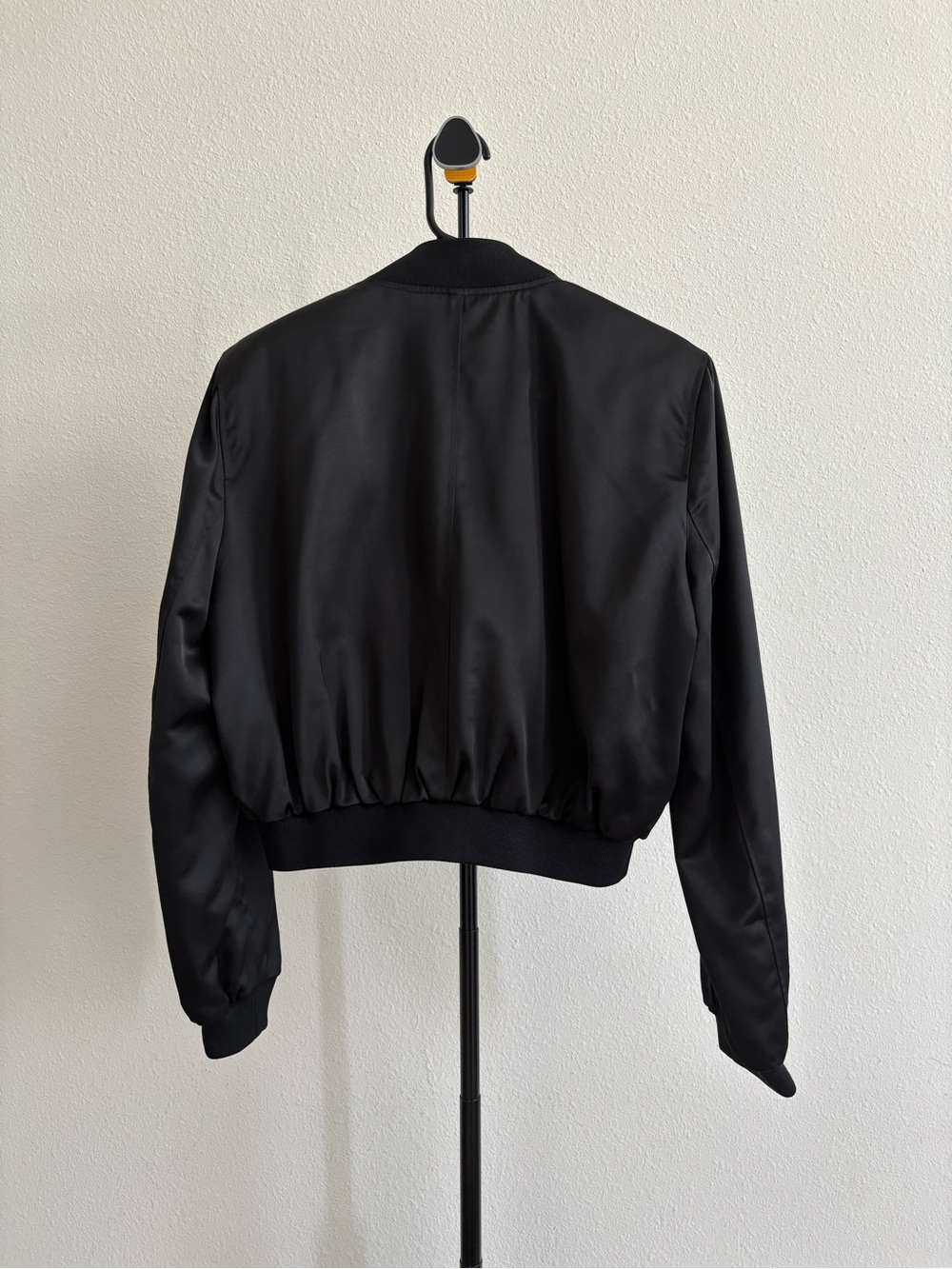 Zara Satin Cropped Bomber Jacket Black Size M Lightweight Button Front - Picture 8 of 9